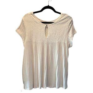 TIME AND TRU Cream Color Smocked Blouse Size M New With Tags